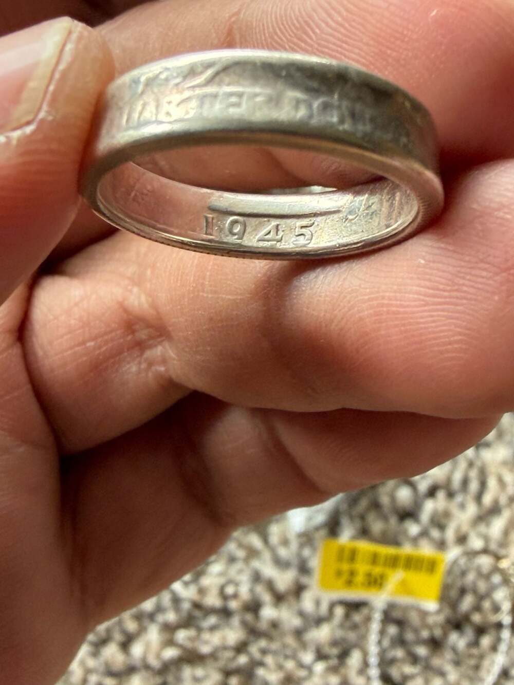 Vintage 1945 US Silver Quarter Coin Ring